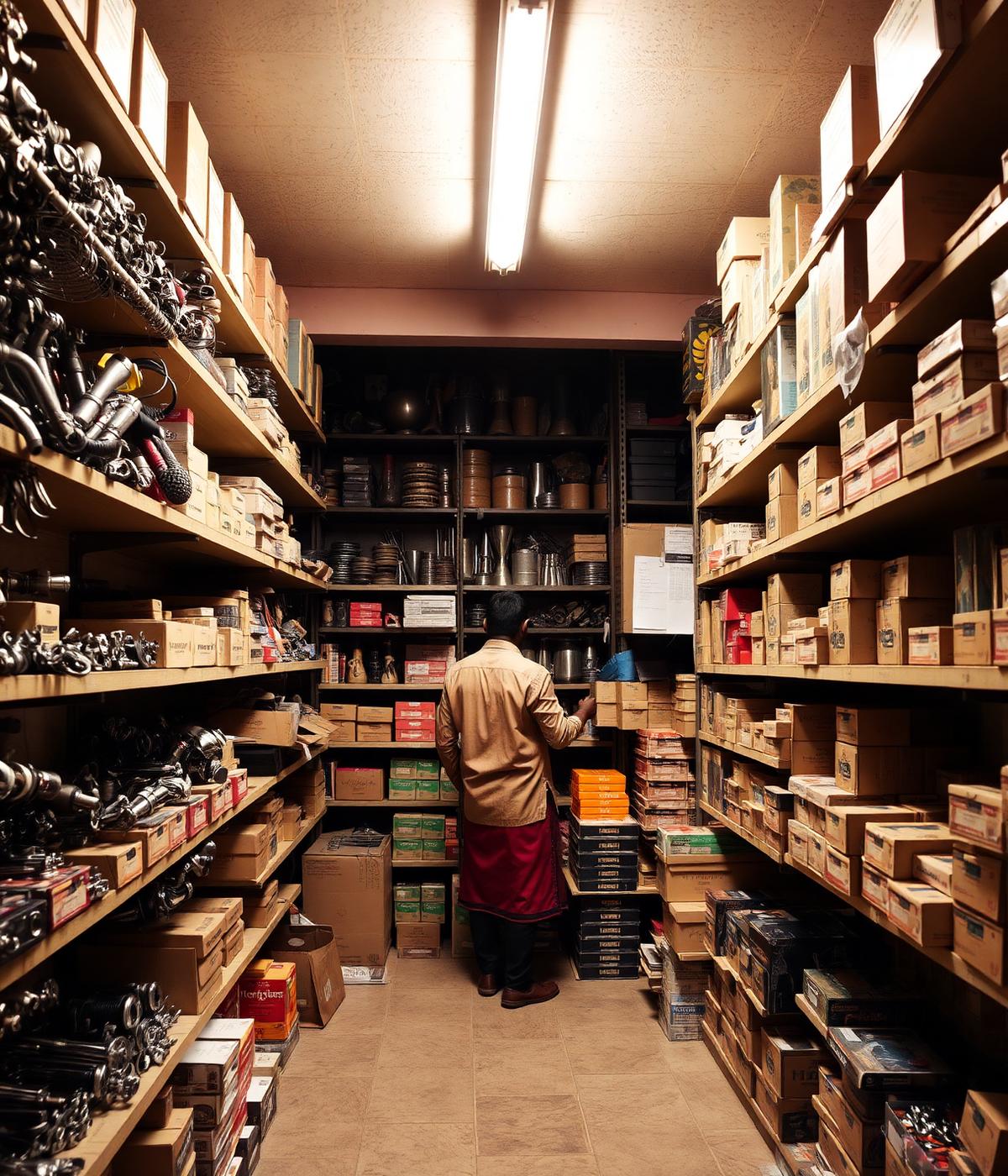 Shelves of hardware and fittings inside Janata Hardware Store